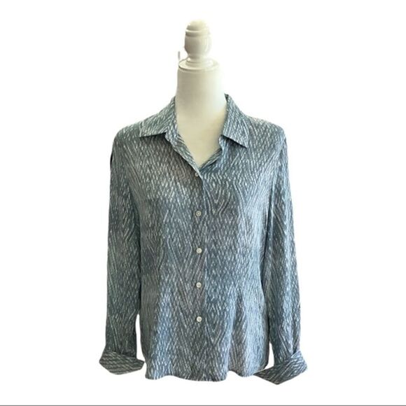 Caslon Green,Blue&White Long Sleeve Button Down Blouse - Picture 1 of 4
